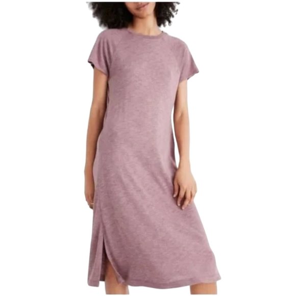 Madewell Dresses & Skirts - Madewell Mauve Pink Short Sleeve Crew Neck Raglan Tee Midi Dress Split Hem